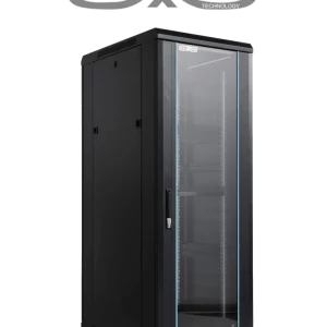 SAXXON SXR32U6632S - Gabinete de Piso 32UR, Negro, Puerta de Vidrio Templado, 160x60x60 cm, Base con 2 Ventiladores 110V #TVCSAX