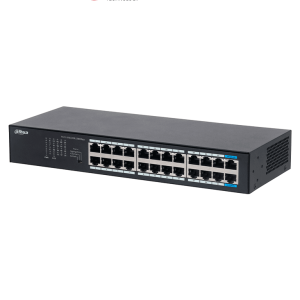 DAHUA DH-S3024-24GT - Switch Gigabit de 24 puertos no administrable, Capa 2, Carcasa metálica, switching de 48G, tasa de reenvío de 35.7 Mbps, memoria buffer de 8.4Mb, y protección avanzada contra descargas.